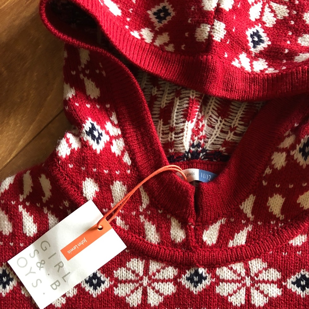 NWT 11/12 John Lewis red fair isle sweater poncho - Picture 2 of 7
